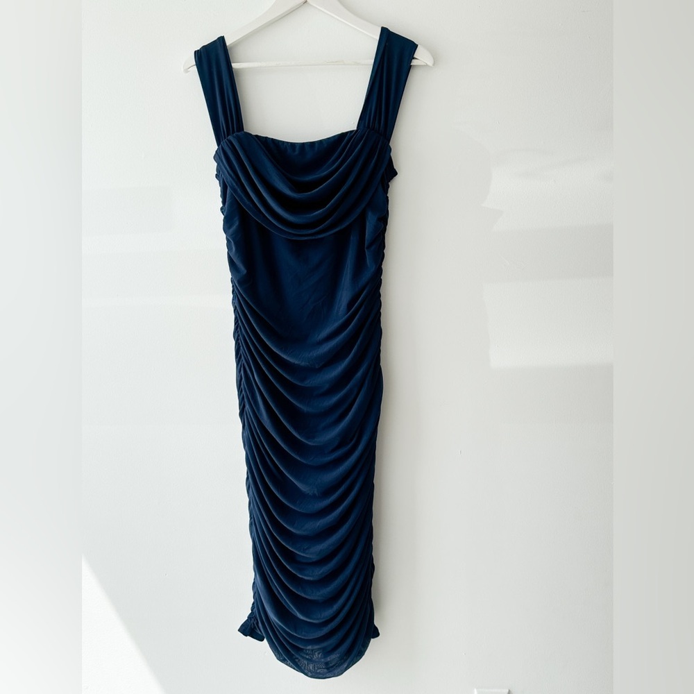 NWT - Navy Ruched Body con Tank/Off Shoulder Stretchy Dress - Large